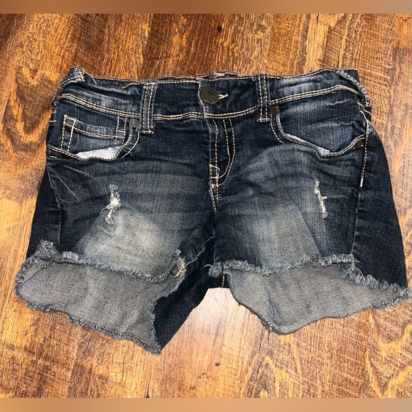 Ariya Jeans Blue Denim Cut Off Shorts Raw Hem Distressed  Size 3/4 - Picture 2 of 4